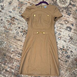 Elegant Tan Dress with Gold Accents